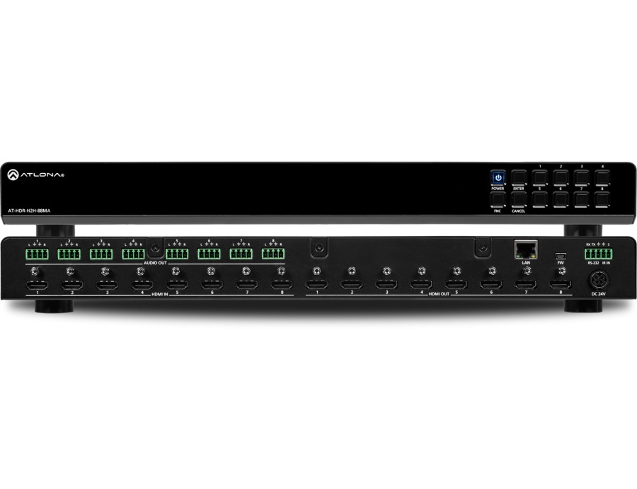 Матричный коммутатор 4K/HDR 8×8 HDMI с аналоговыми аудио выходами AT-HDR-H2H-88MA