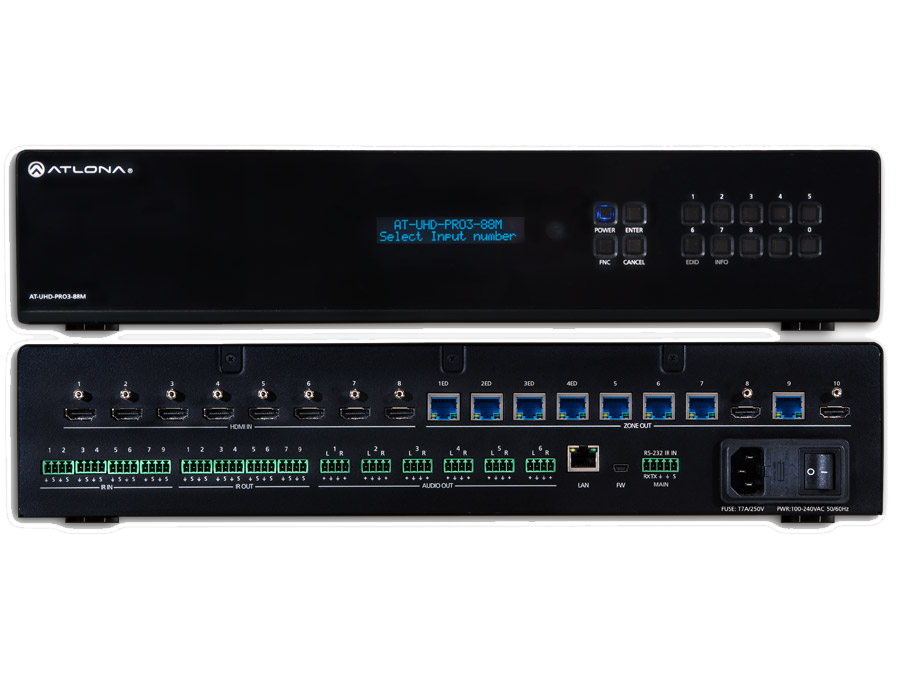 Матричный коммутатор 4K/UHD 8х8 HDMI на HDBaseT с PoE AT-UHD-PRO3-88M