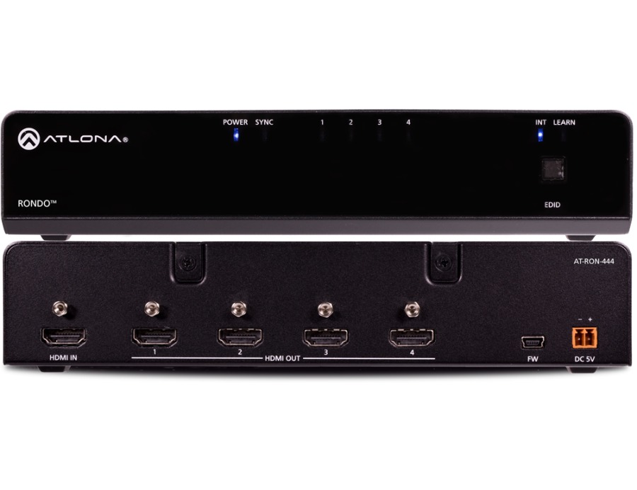 Усилитель распределитель 1x4 HDMI 4K/UHD с поддержкой HDR AT-RON-444