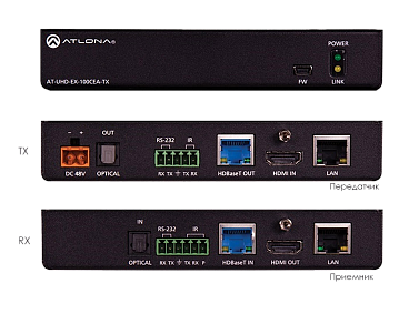 Комплект удлинителей 4K/UHD HDMI по HDBaseT с PoE, Ethernet, IR/RS232 и аудио AT-UHD-EX-100CEA-KIT