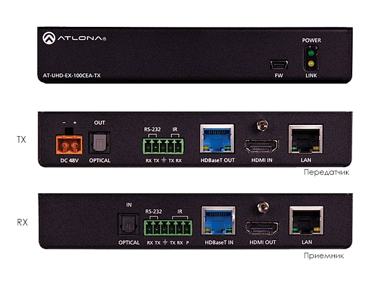 Комплект удлинителей 4K/UHD HDMI по HDBaseT с PoE, Ethernet, IR/RS232 и аудио AT-UHD-EX-100CEA-KIT