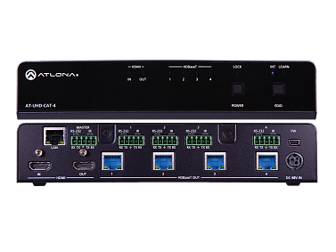 Усилитель распределитель 4K/UHD вход HDMI и 4 выхода HDBaseT с PoE, IR и управлением AT-UHD-CAT-4